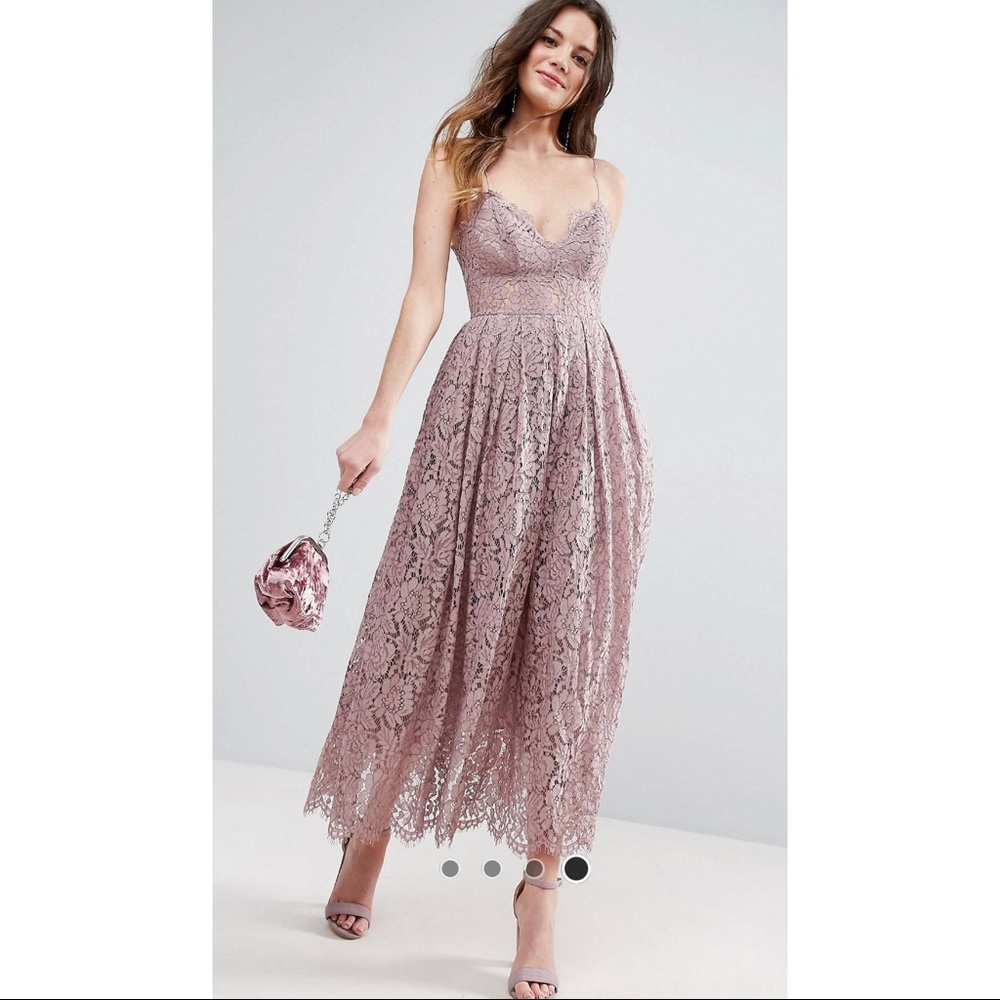 ✨NWT✨ ASOS Tall Lilac Lace Cami Midi Prom Dress in Lilac / Lavender